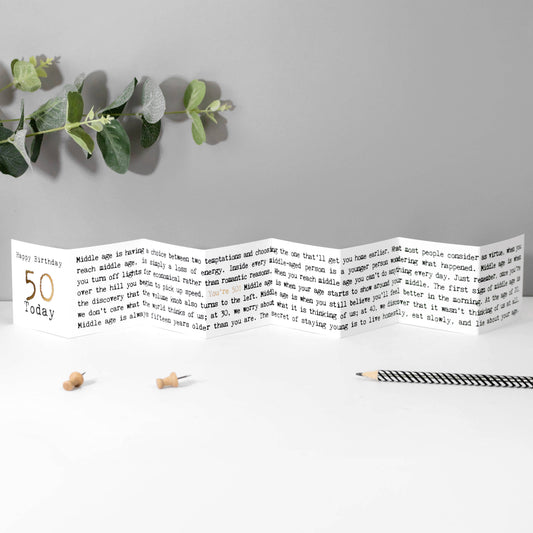 50th Birthday Card, Mini Concertina Fold-Out Banner (ww) - Arbory Rose