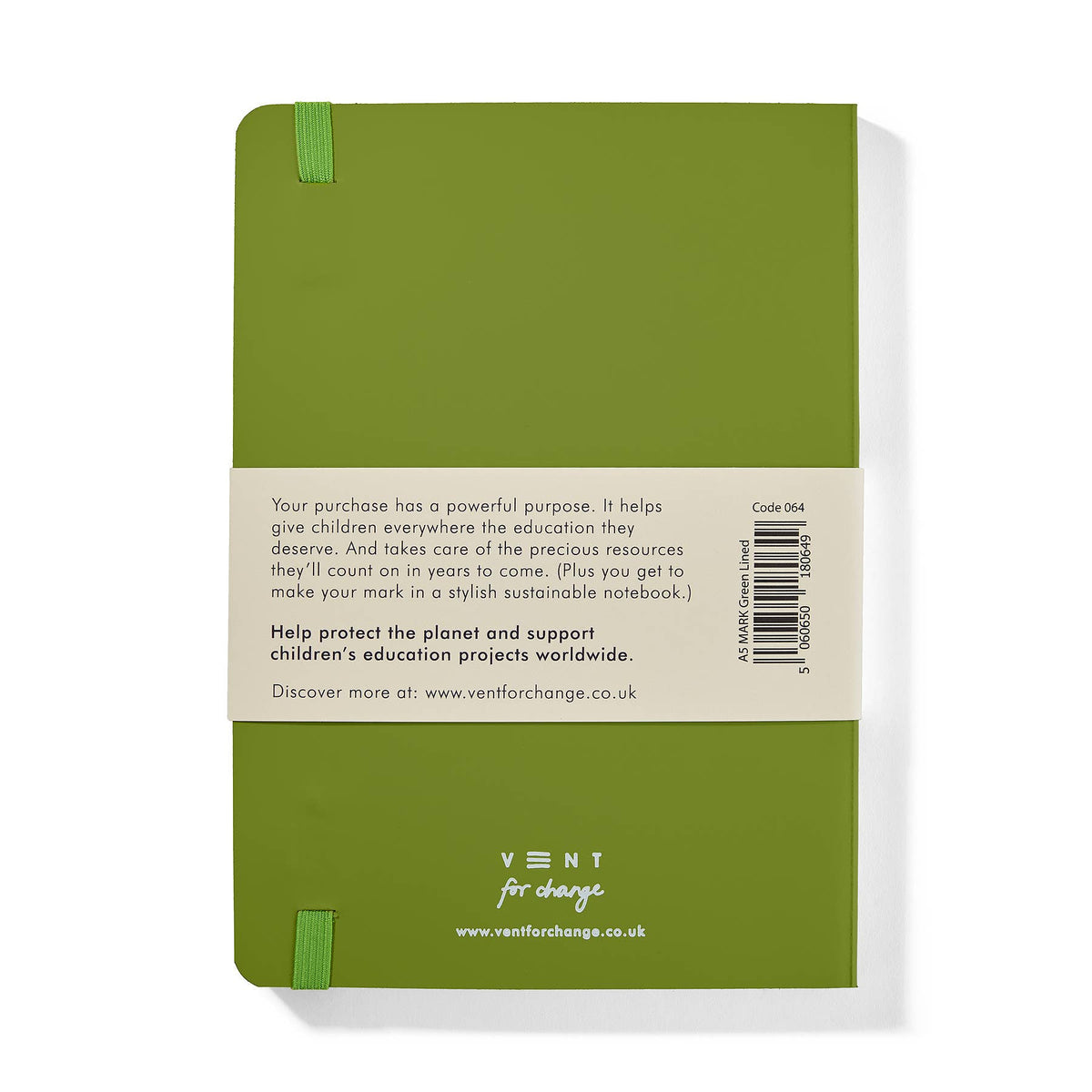 Notebook A5 Recycled Leather Lined Paper - Green - Arbory Rose