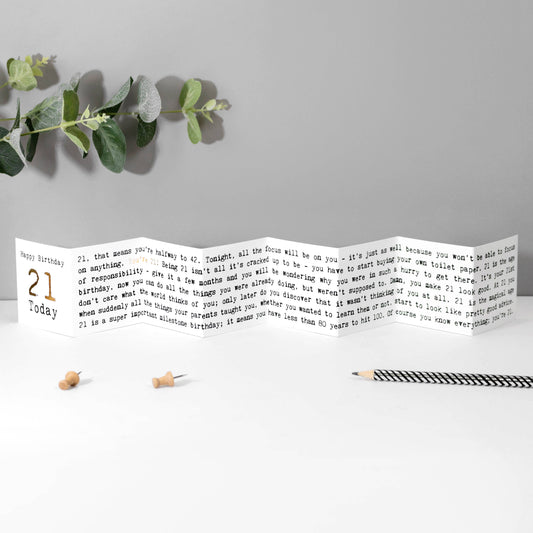 21st Birthday Card, Mini Concertina Fold-Out Banner (ww) - Arbory Rose