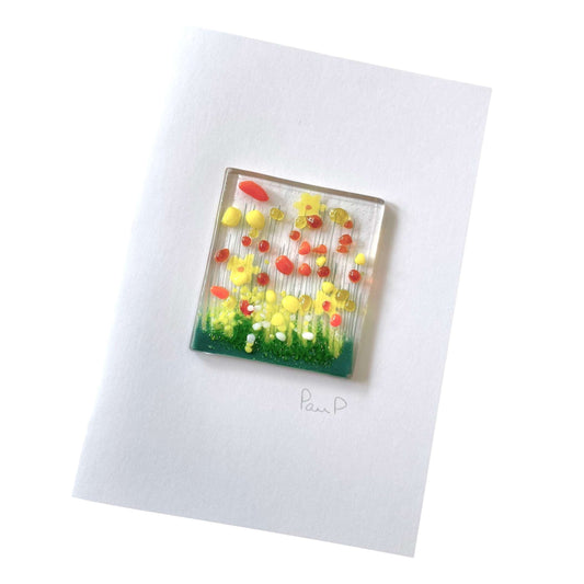 Fused Glass Greetings Card -  Orange Flowers