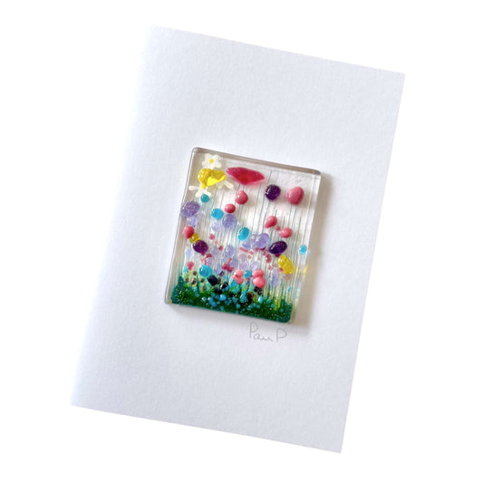 Fused Glass  Greetings Card - Pretty Flowers
