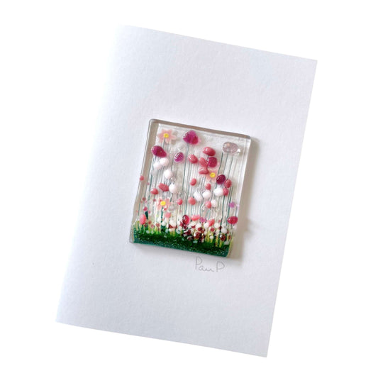 Fused Glass Greetings Card - Pink Flowers