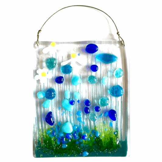 Fused Glass Hanging Decoration - Blue Flowers