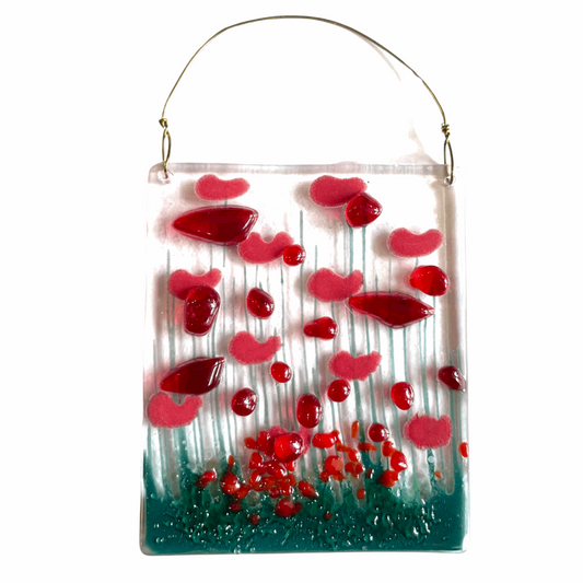 Fused Glass Hanging Decoration - Red Flowers