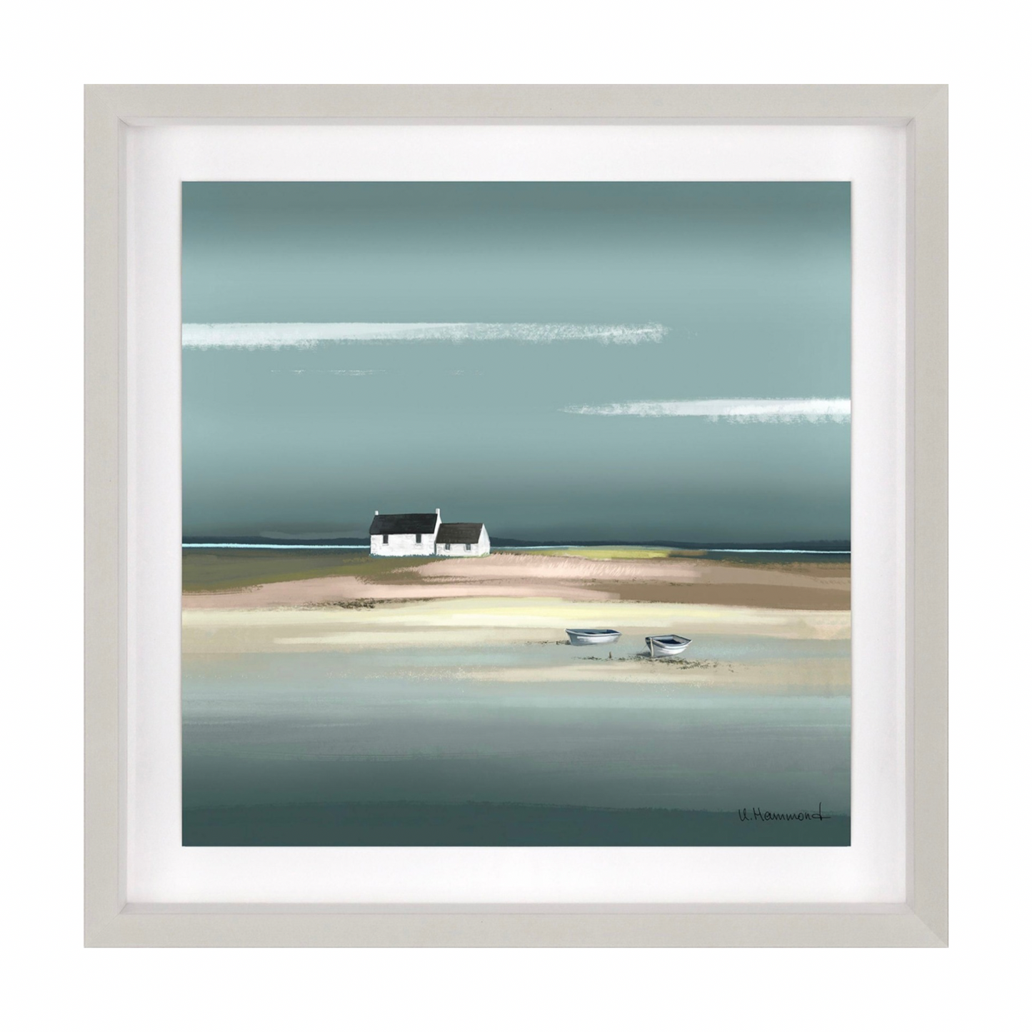 Seaview with White Cottage and Boats