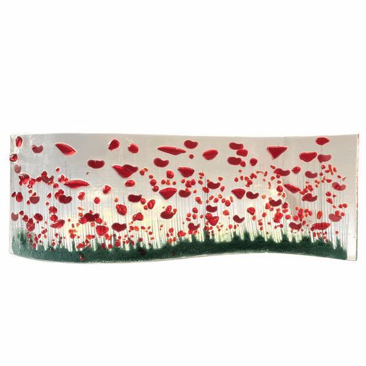 Handmade Fused Glass Candle Wave - Red Flowers