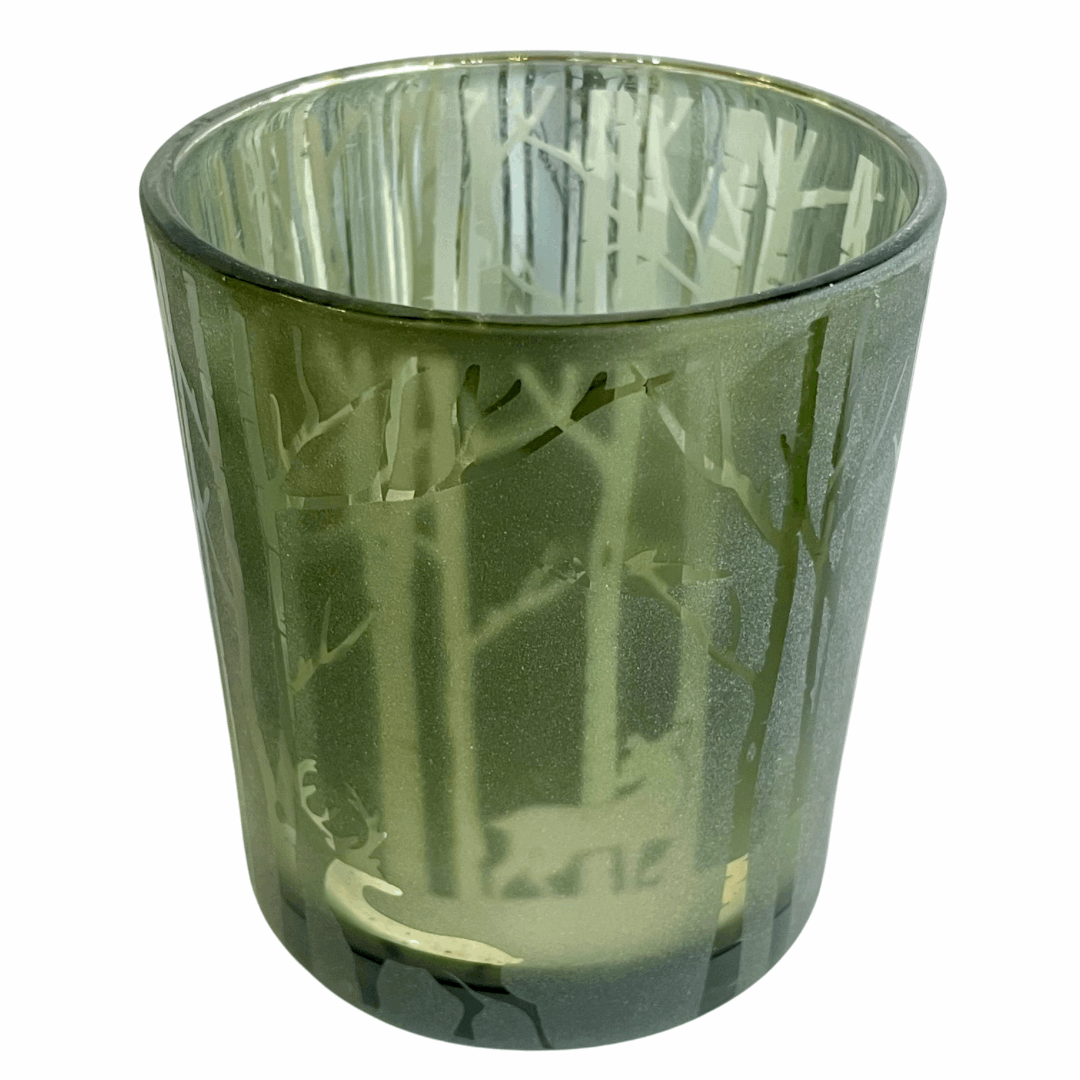 Green Candle Holder with Deer Decoration
