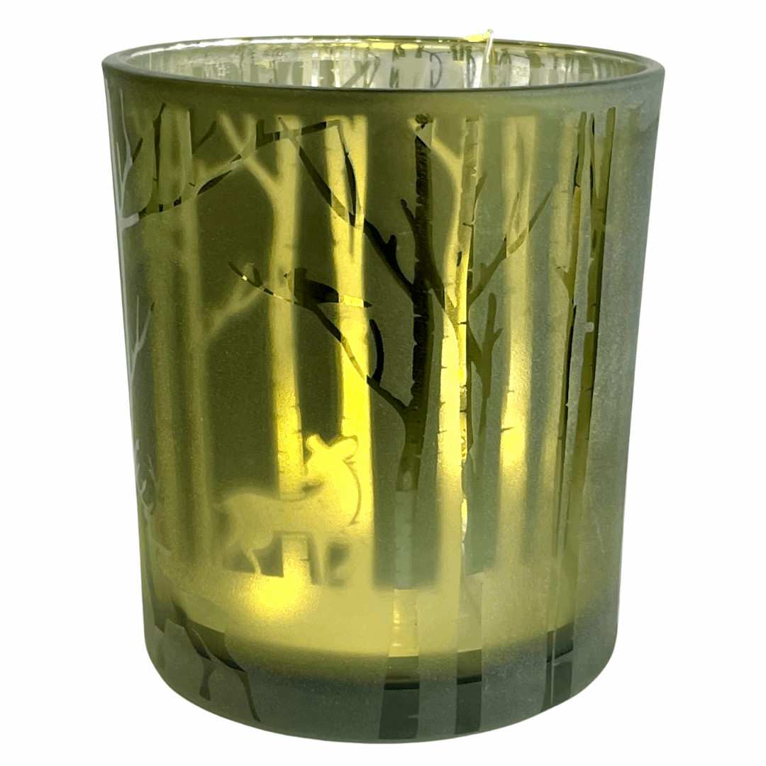 Green Candle Holder with Deer Decoration
