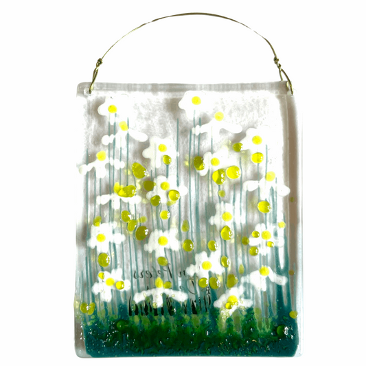 Fused Glass Hanging Decoration - White Flowers