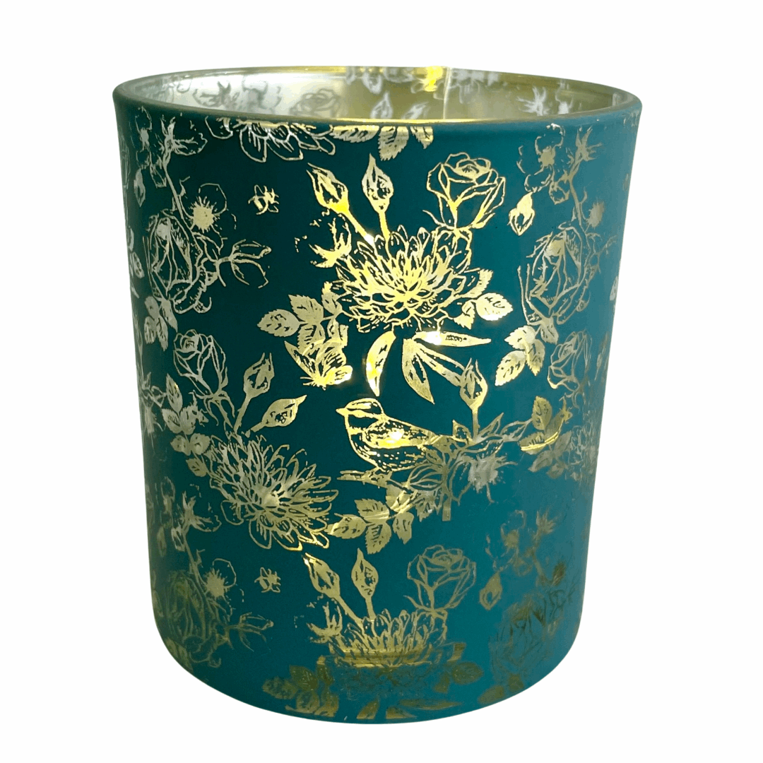 Floral Pattern Teal Candle Holder