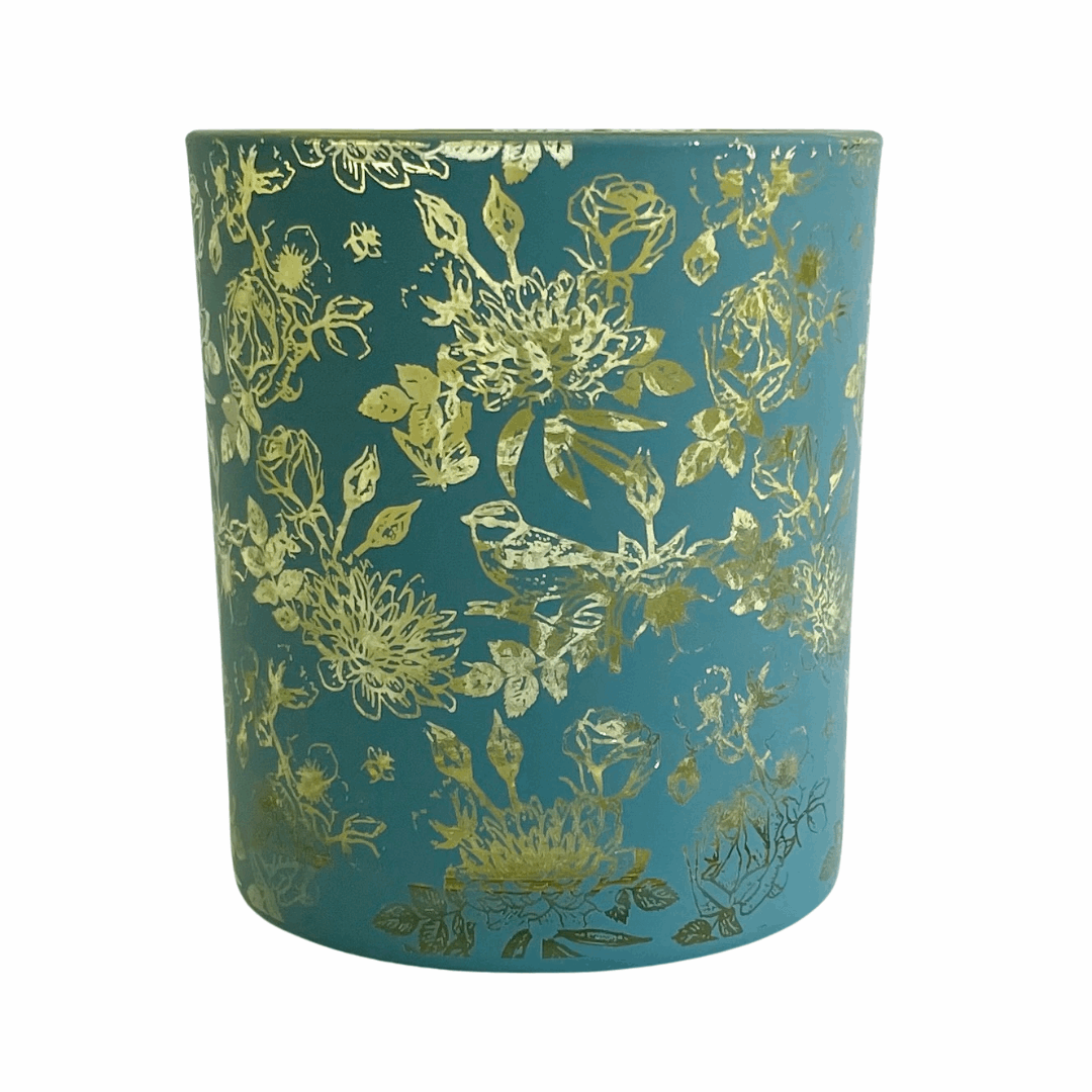 Floral Pattern Teal Candle Holder