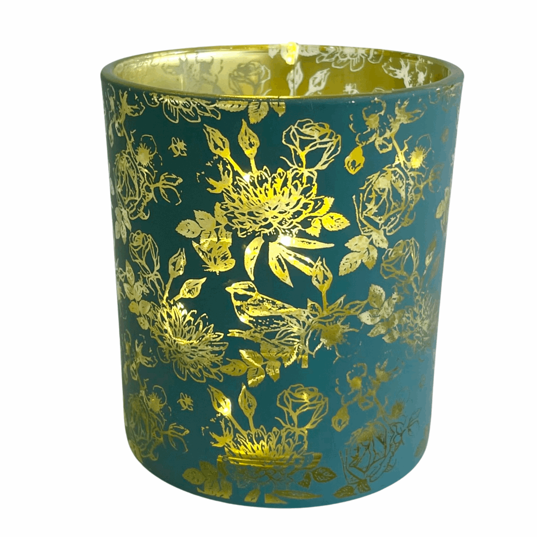 Floral Pattern Teal Candle Holder