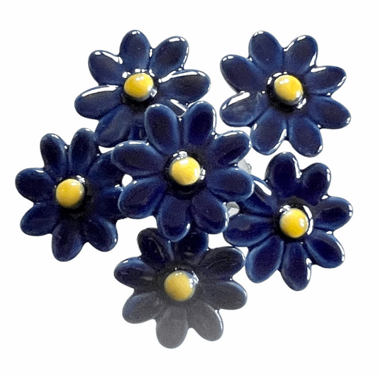 Handmade Ceramic Daisy Flower - Dark Blue