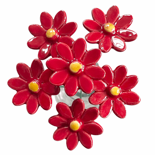 Handmade Ceramic Daisy Flower - Red
