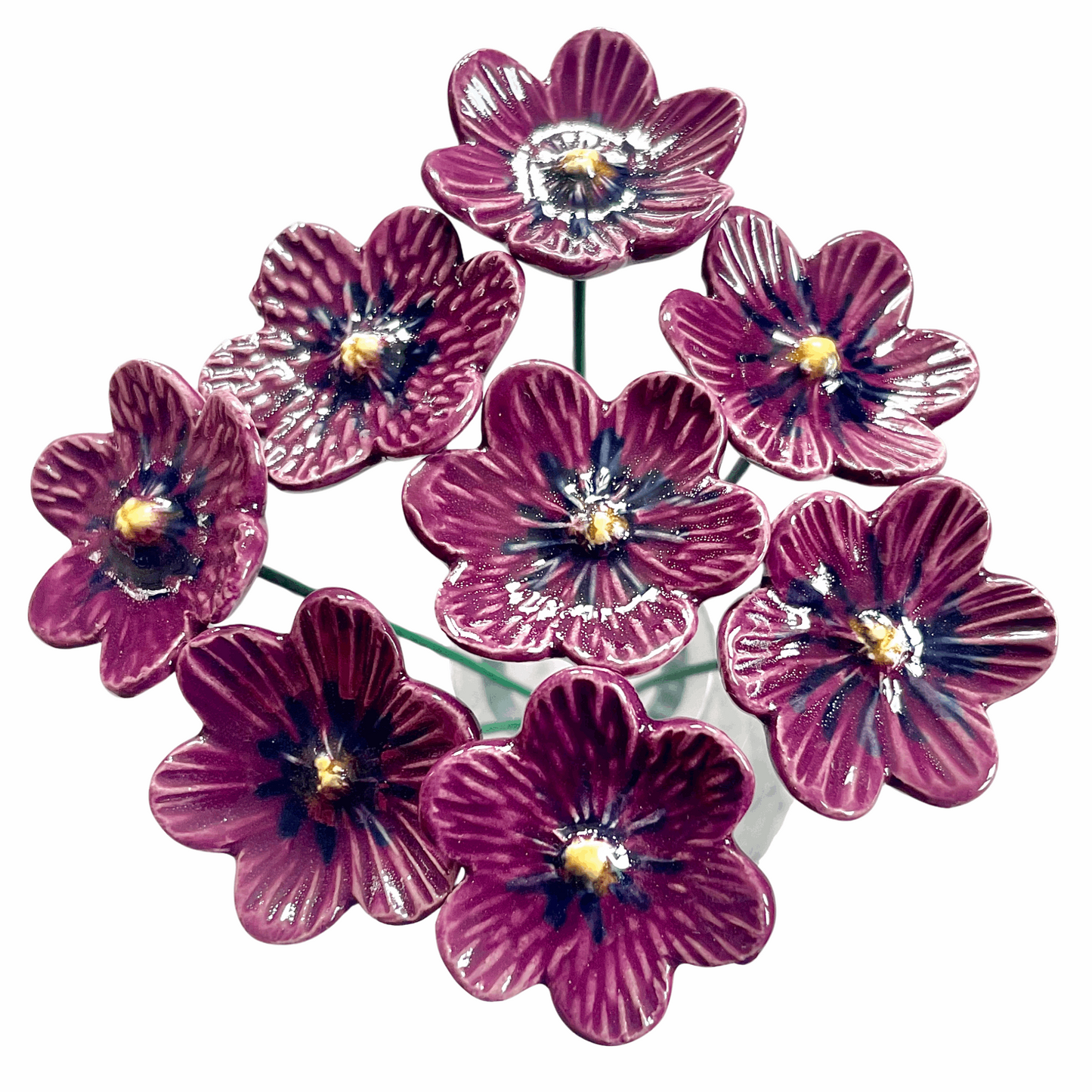 Handmade Ceramic African Violet Flower - Purple