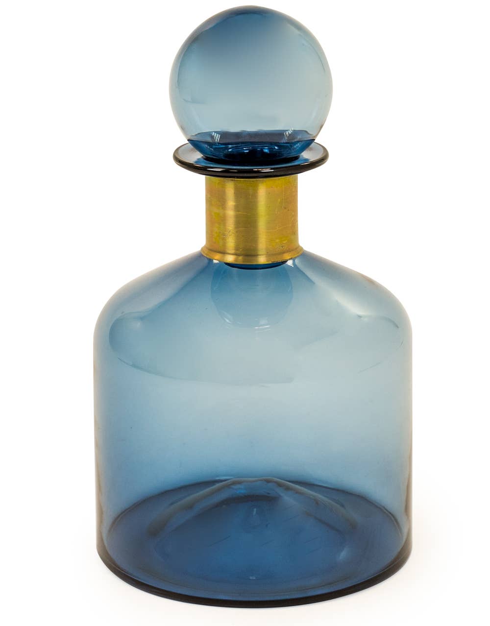 Large Blue Glass Apothecary Bottle with Brass Neck - Arbory Rose