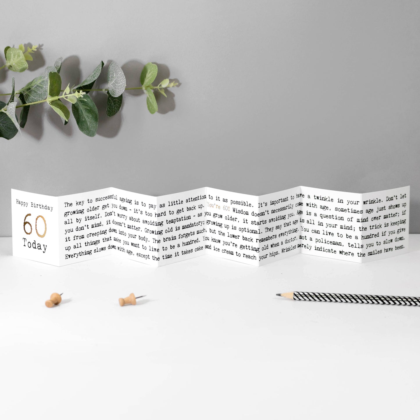 60th Birthday Card, Mini Concertina Fold-Out Banner (ww) - Arbory Rose