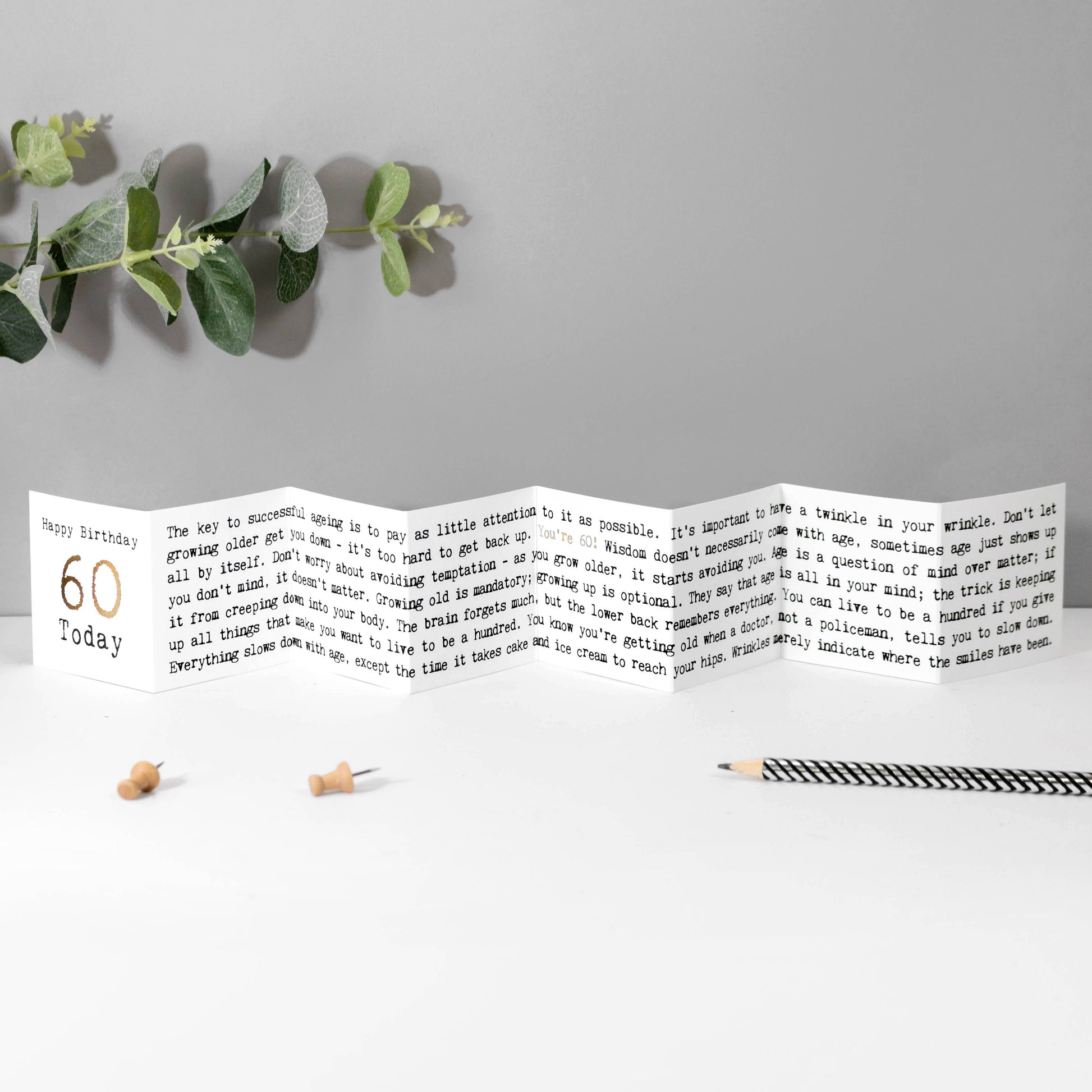 60th Birthday Card, Mini Concertina Fold-Out Banner (ww) - Arbory Rose
