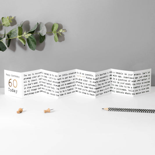 60th Birthday Card, Mini Concertina Fold-Out Banner (ww) - Arbory Rose