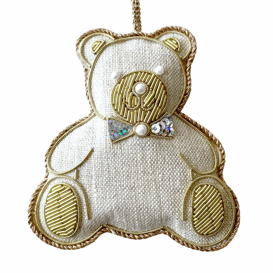 Handmade Irish Linen Teddy Bear Ornament - Arbory Rose