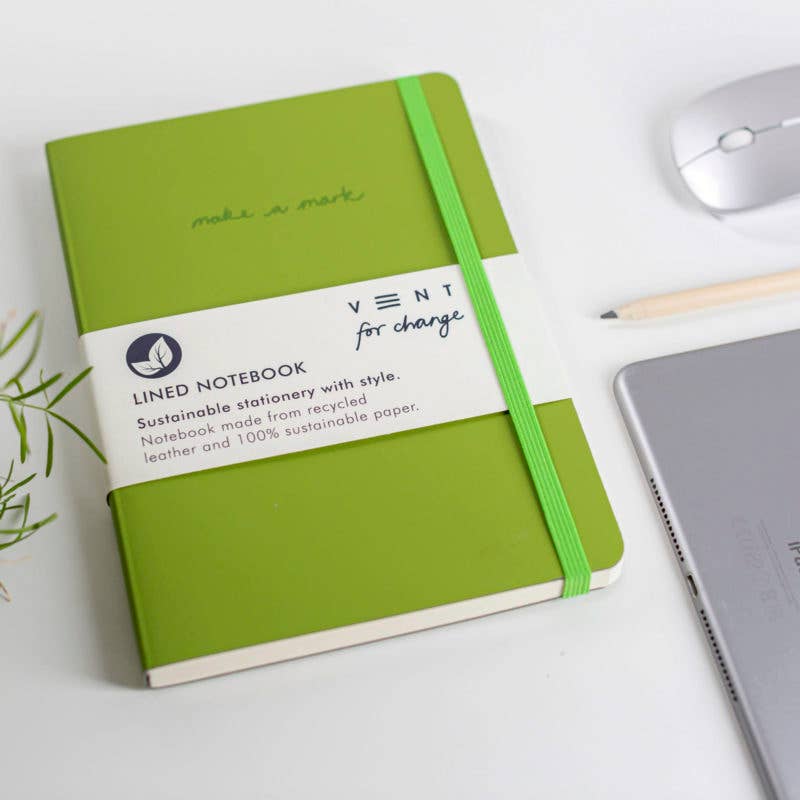 Notebook A5 Recycled Leather Lined Paper - Green - Arbory Rose