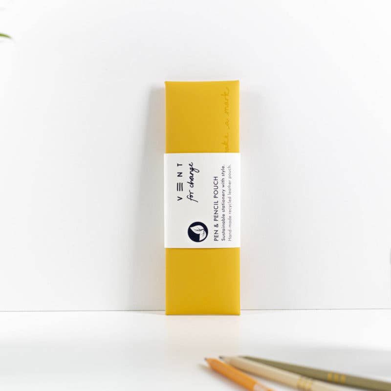 Pen / Pencil Pouch Recycled Leather - Yellow - Arbory Rose