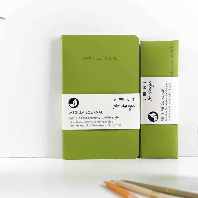 Pen / Pencil Pouch Recycled Leather - Green - Arbory Rose