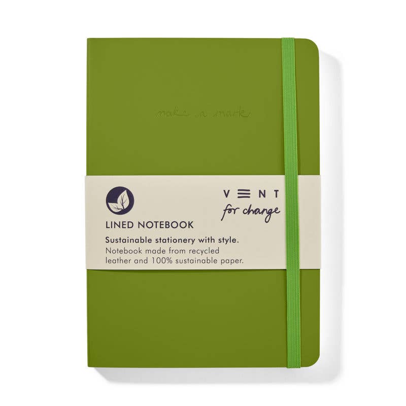 Notebook A5 Recycled Leather Lined Paper - Green - Arbory Rose