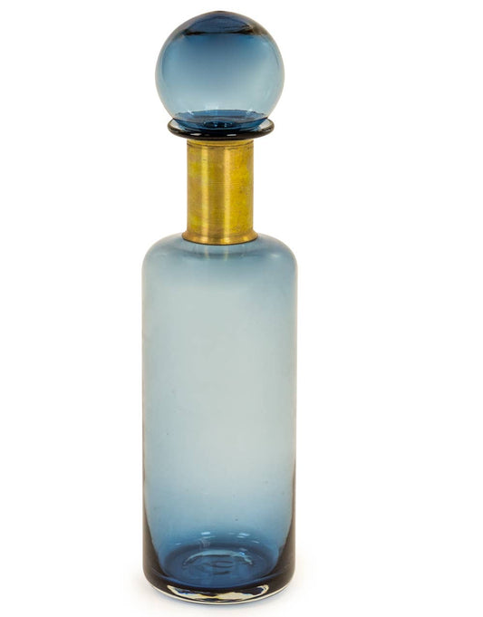 Slim Blue Glass Apothecary Bottle with Brass Neck - Arbory Rose