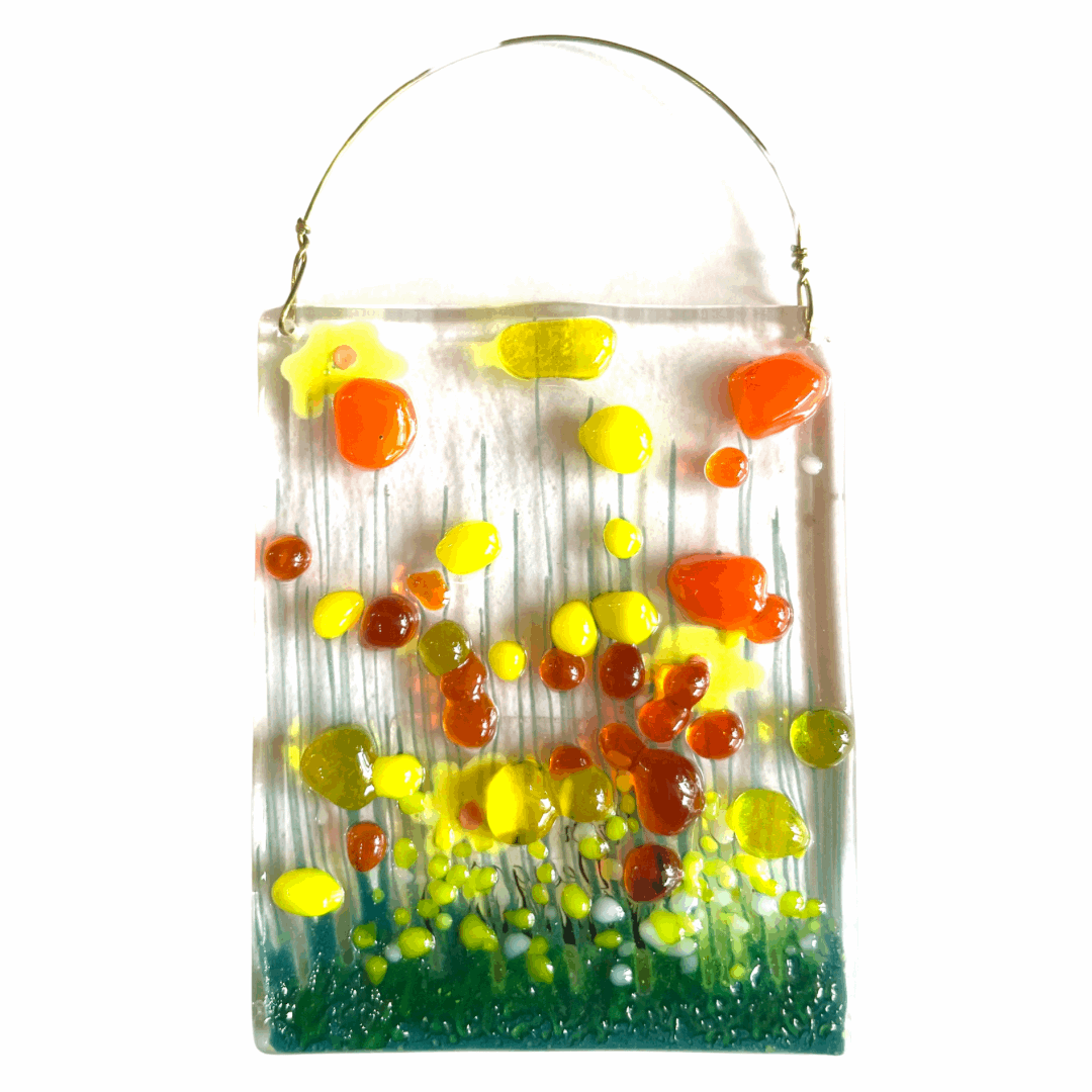 Fused Glass Hanging Decoration - Yellow Flowers