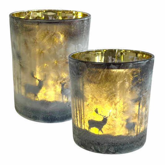 Small Smokey Grey Candle Holder with Stag Decoration