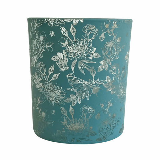 Floral Pattern Teal Candle Holder