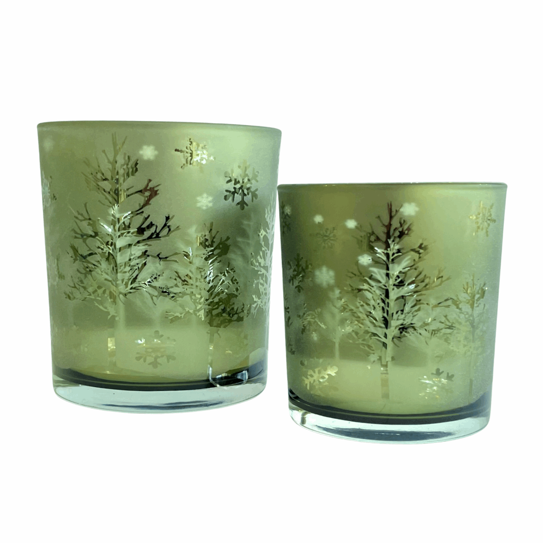 Green Candle Holder with Snowflake Decoration