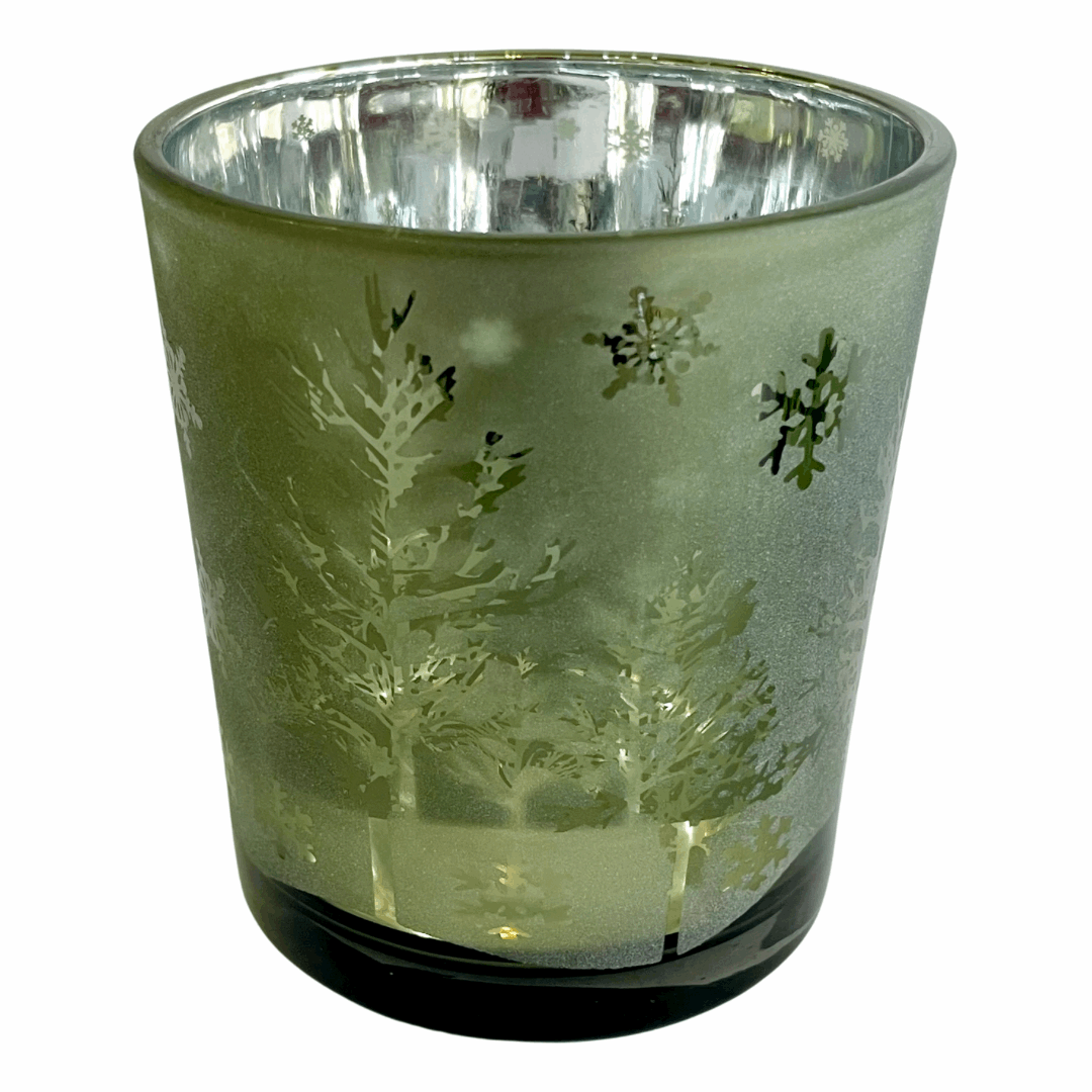 Green Candle Holder with Snowflake Decoration