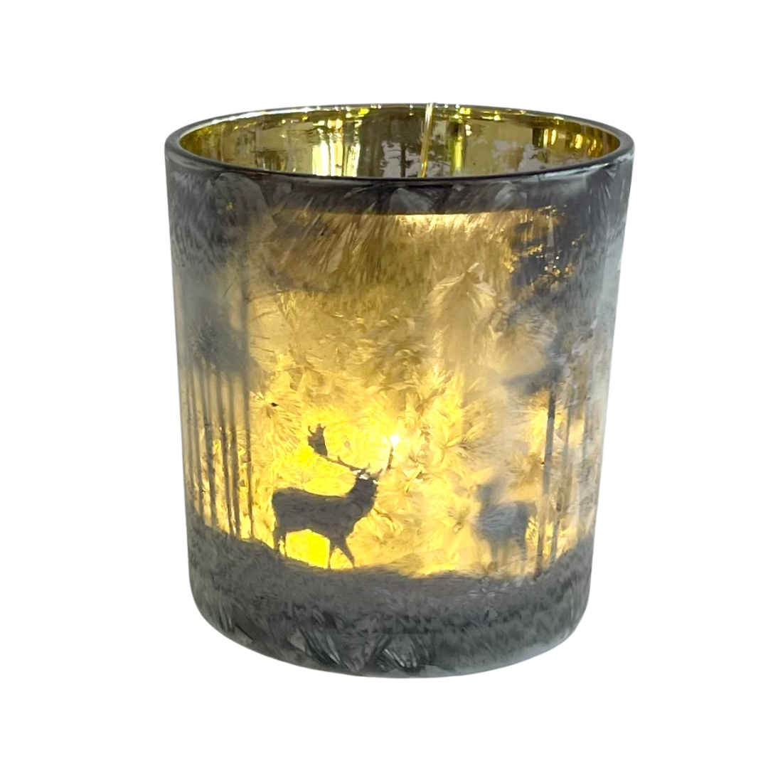 Small Smokey Grey Candle Holder with Stag Decoration