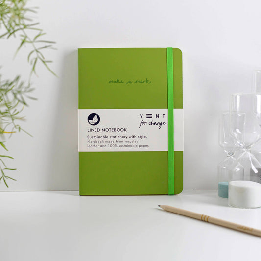 Notebook A5 Recycled Leather Lined Paper - Green - Arbory Rose