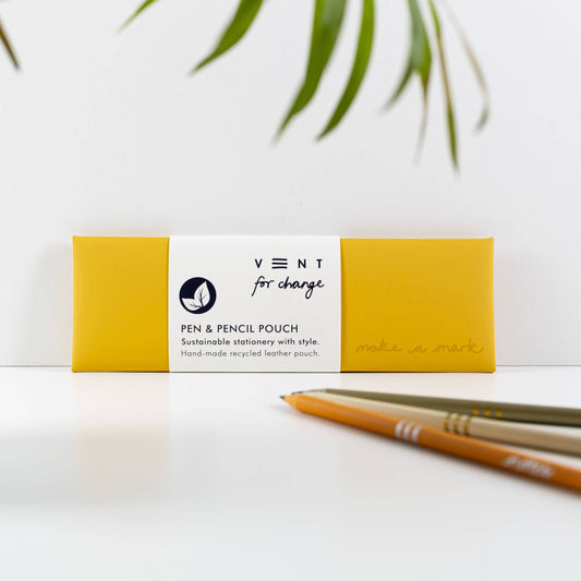 Pen / Pencil Pouch Recycled Leather - Yellow - Arbory Rose